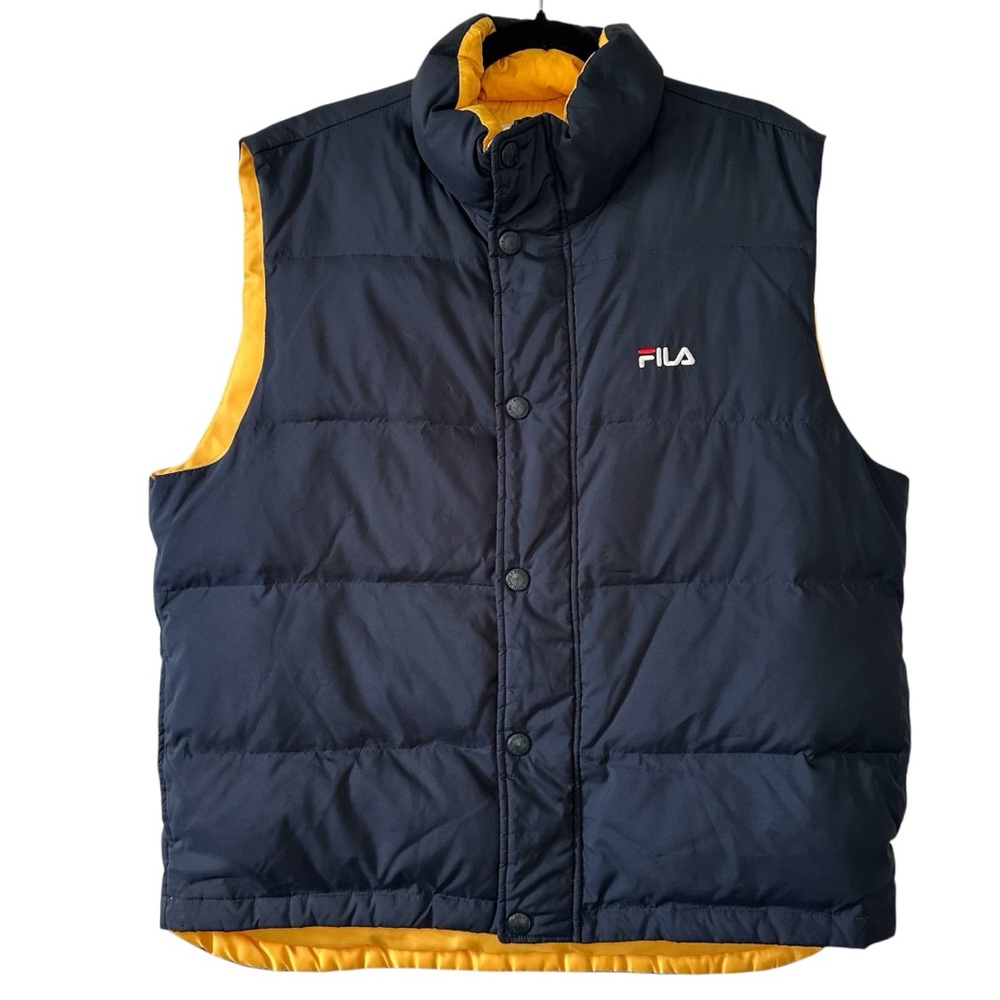 Fila Men's Navy and Yellow Puffer Vest Gilet- Size XL